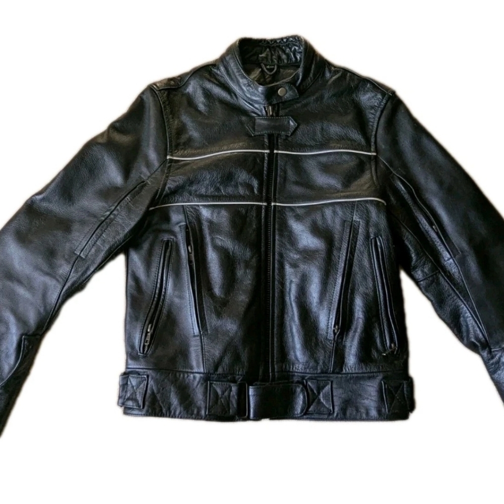 Xelement Women's Black Leather Motorcycle Riding Jacket - Size M - Exc. Cond.